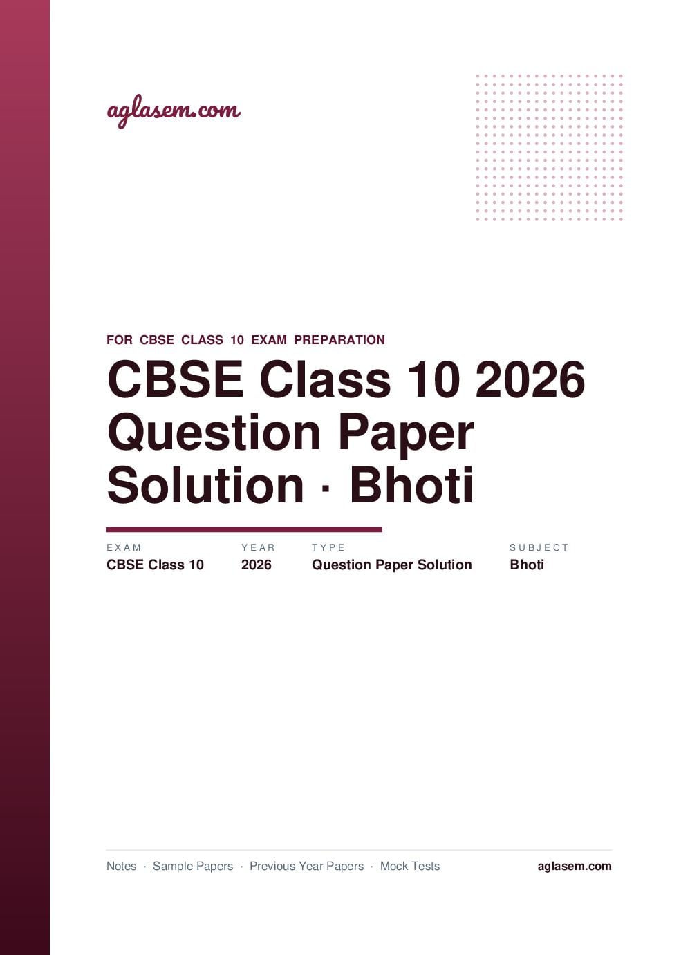 CBSE Class 10 Question Paper 2026 Solution Bhoti - Page 1 of 8