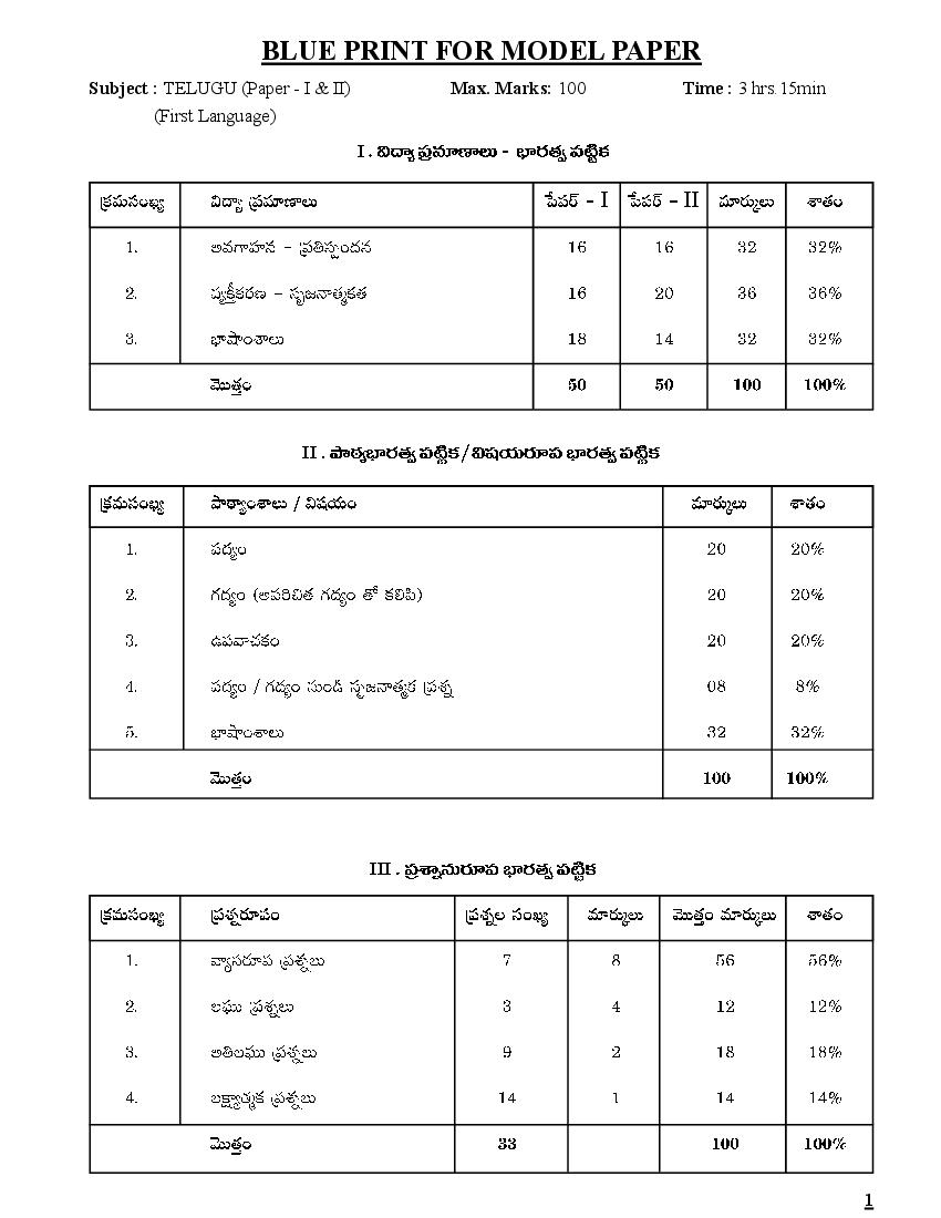 AP Class 10 Model Paper 2022 Telugu 1st Language - Page 1