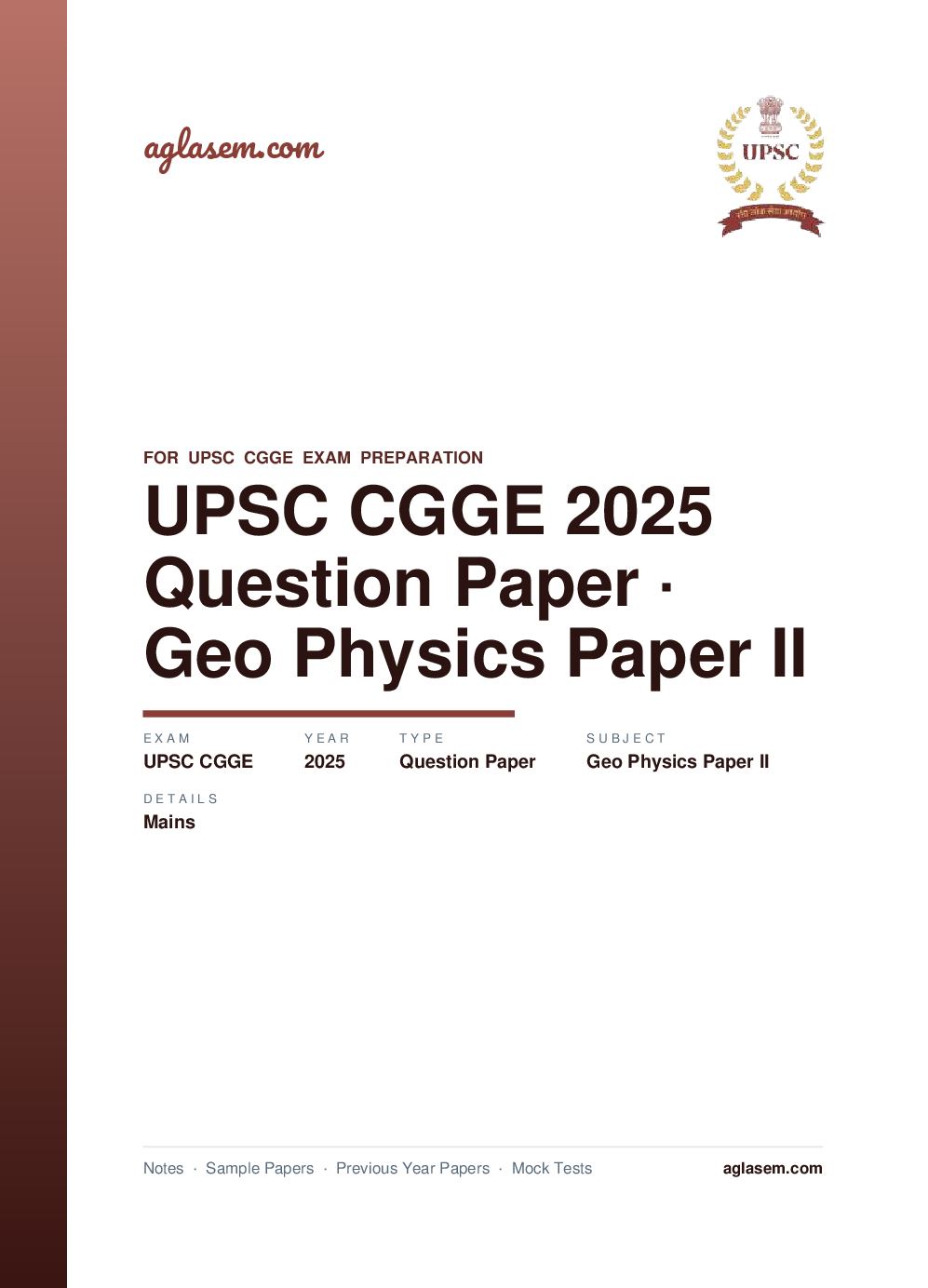 UPSC CGGE 2025 (Mains) Question Paper Geo-Physics Paper II - Page 1 of 11