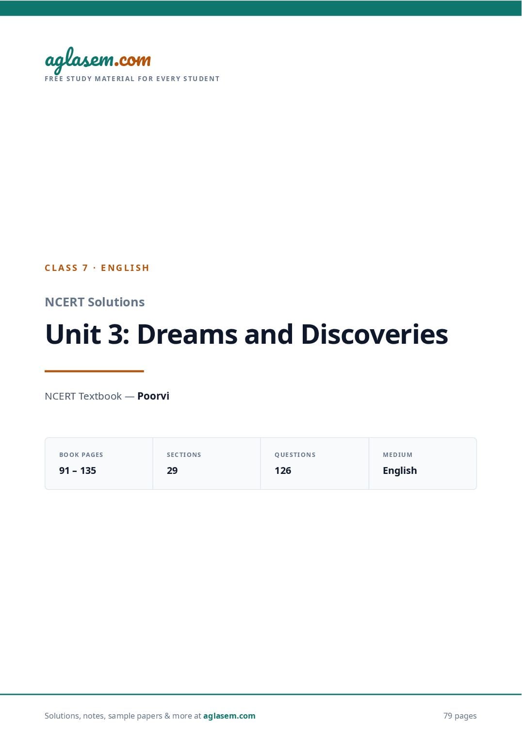 NCERT Solutions Class 7 English Unit 3 Dreams and Discoveries - Page 1 of 80