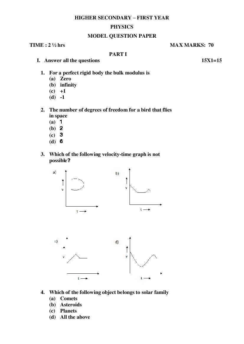 TN 11th Model Question Paper Physics - Page 1