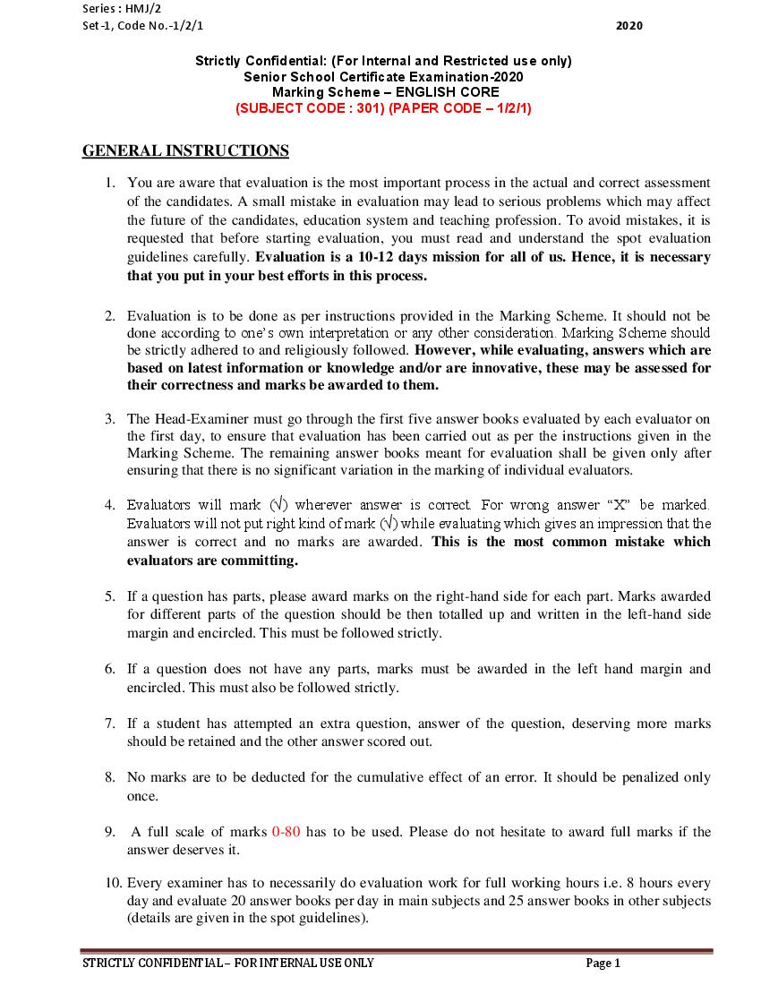 CBSE Class 12 English Core Question Paper 2020 Set 1-2-1 Solutions - Page 1