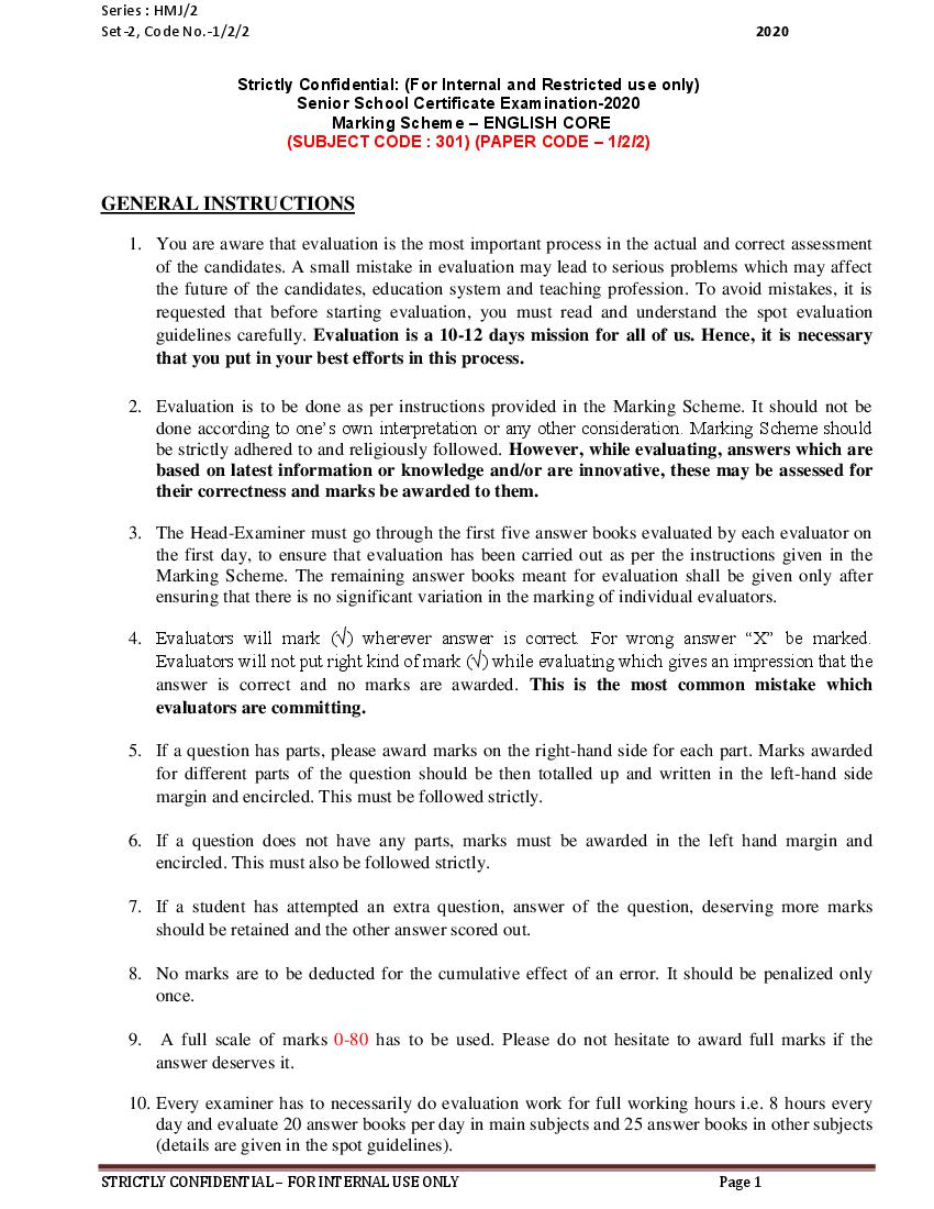 CBSE Class 12 English Core Question Paper 2020 Set 1-2-2 Solutions - Page 1