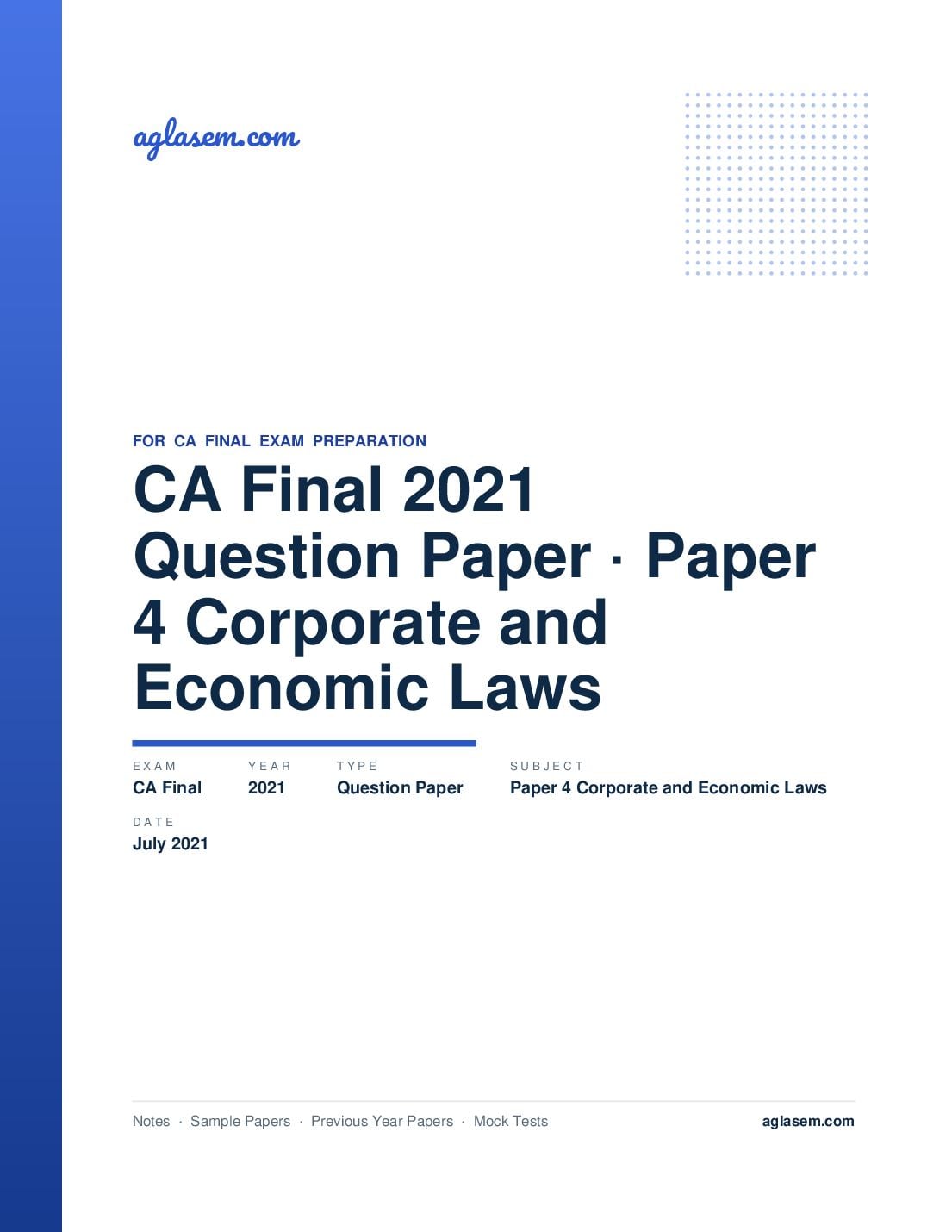 CA Final July 2021 Question Paper Paper 4 Corporate and Economic Laws - Page 1 of 13