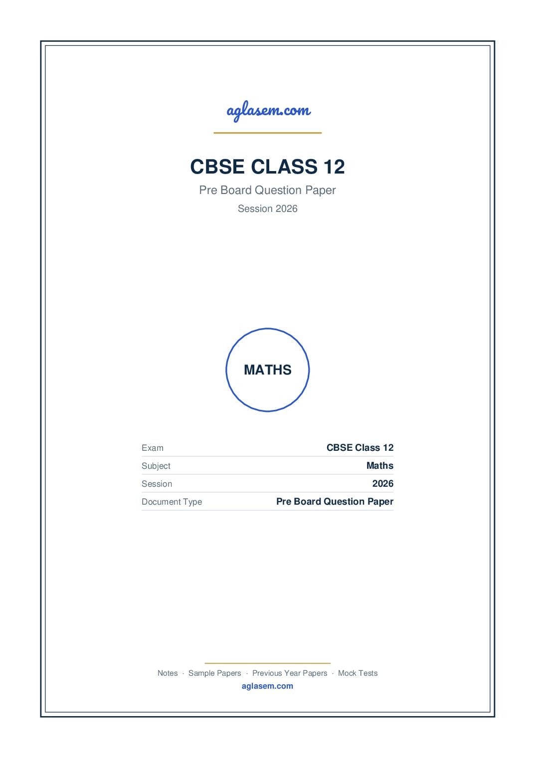 Class 12 Pre Board Question Paper 2026 Maths - Page 1 of 6