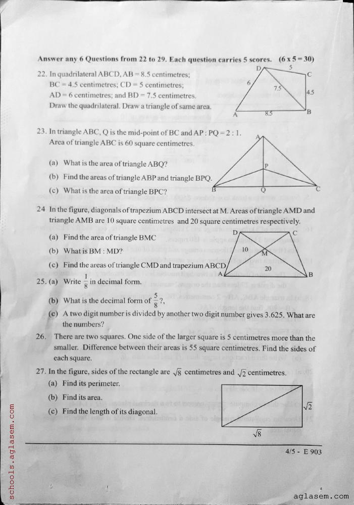 Class 9 Maths Onam Exam Question Paper 2024 (PDF) | Kerala Std 9 First ...