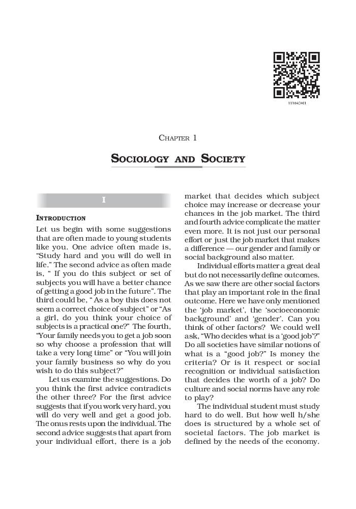 NCERT Book Class 11 Sociology (Introducing Sociology) Chapter 1 Sociology and Society - Page 1