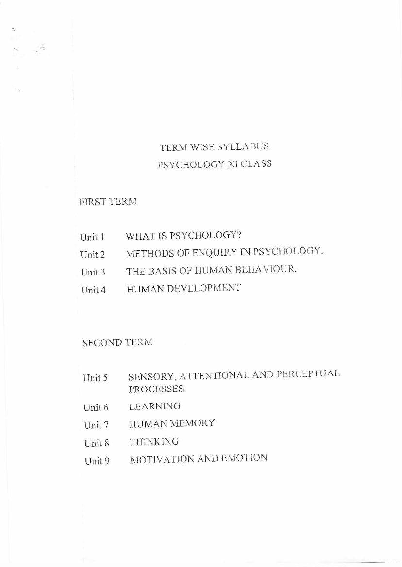 HP Board Class 11 Syllabus 2023 Psychology - Page 1