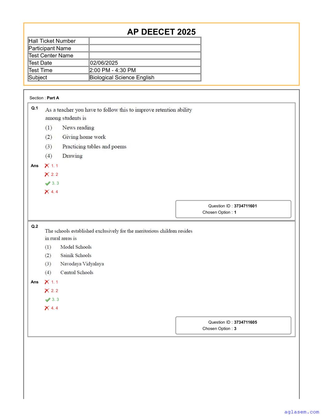 AP DEECET 2025 Question Paper for Biological Science - Page 1 of 40