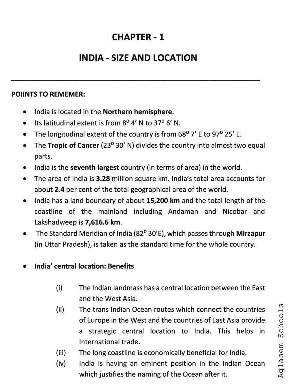 case study questions class 9 geography india size and location