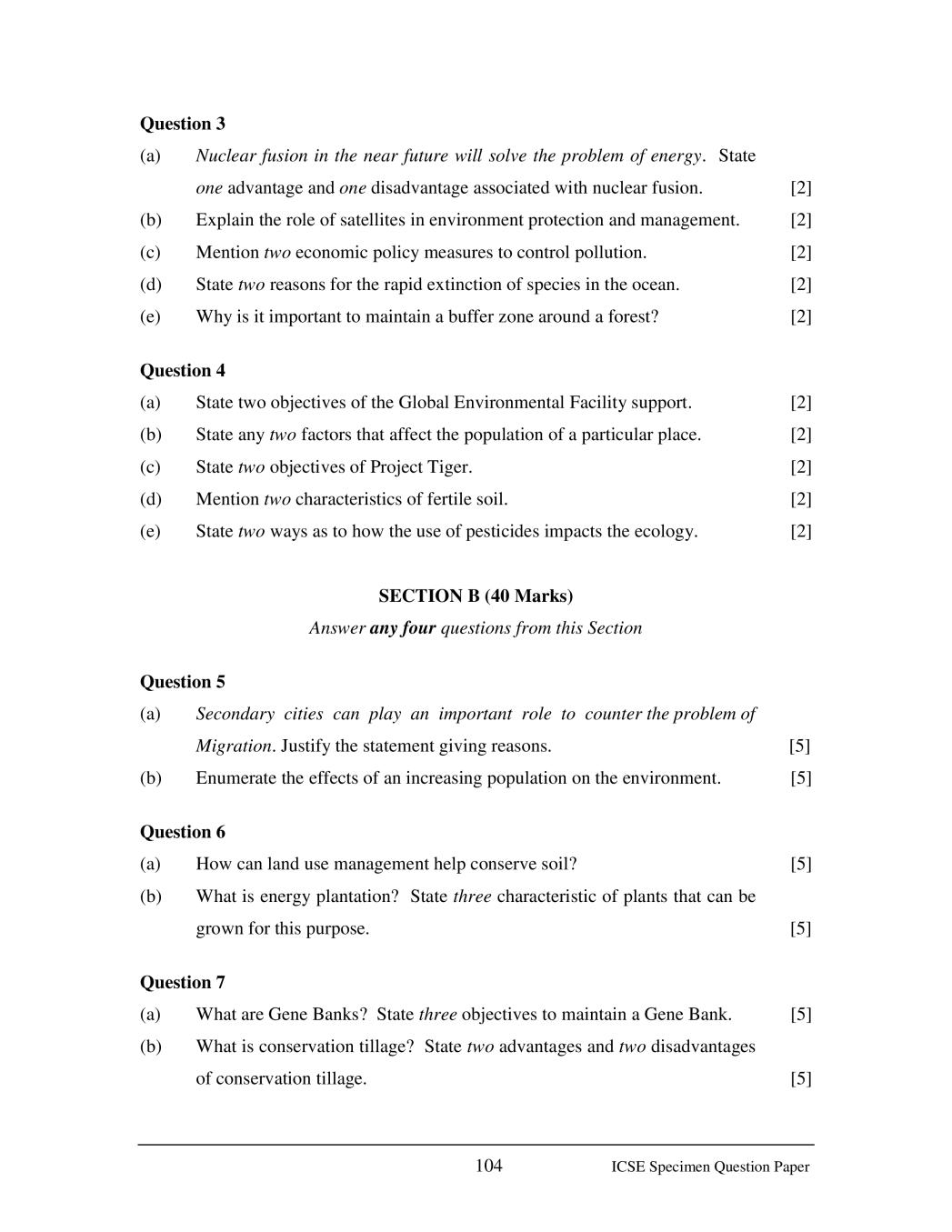 Icse Class 10 Sample Paper 2020 Environmental Science Aglasem Schools