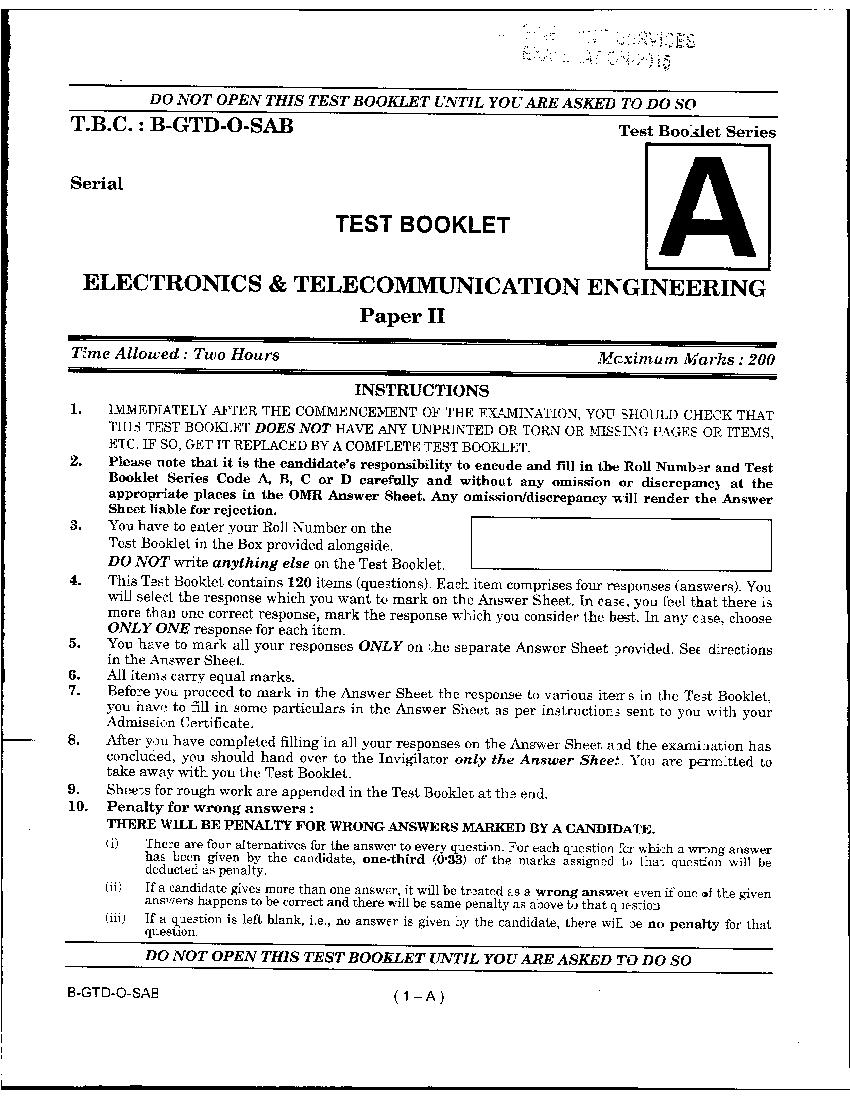 UPSC IES 2015 (Prelims) Question Paper Electronics and Telecommunication Engineering Paper II - Page 1