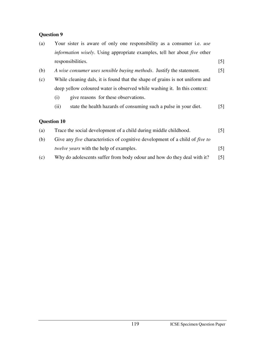 ICSE Class 10 Sample Paper 2020 – Home Science (Revised) | AglaSem Schools