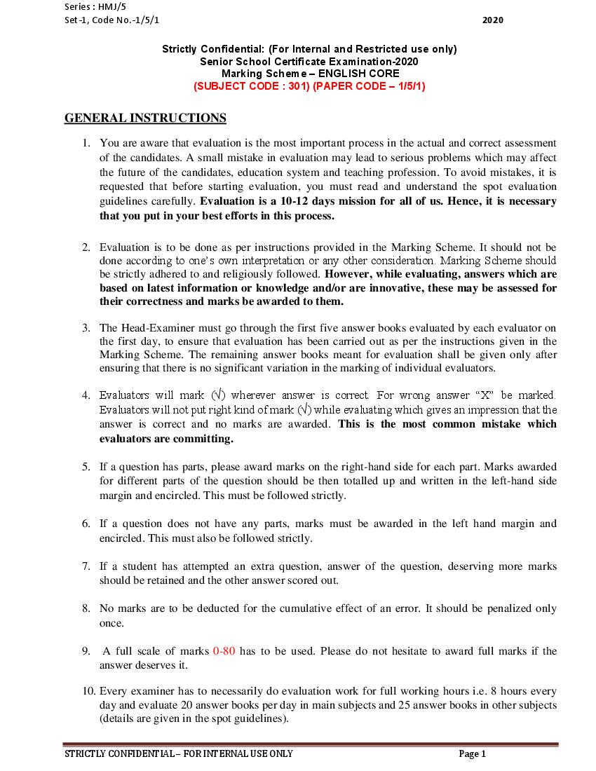 CBSE Class 12 English Core Question Paper 2020 Set 1-5-1 Solutions - Page 1
