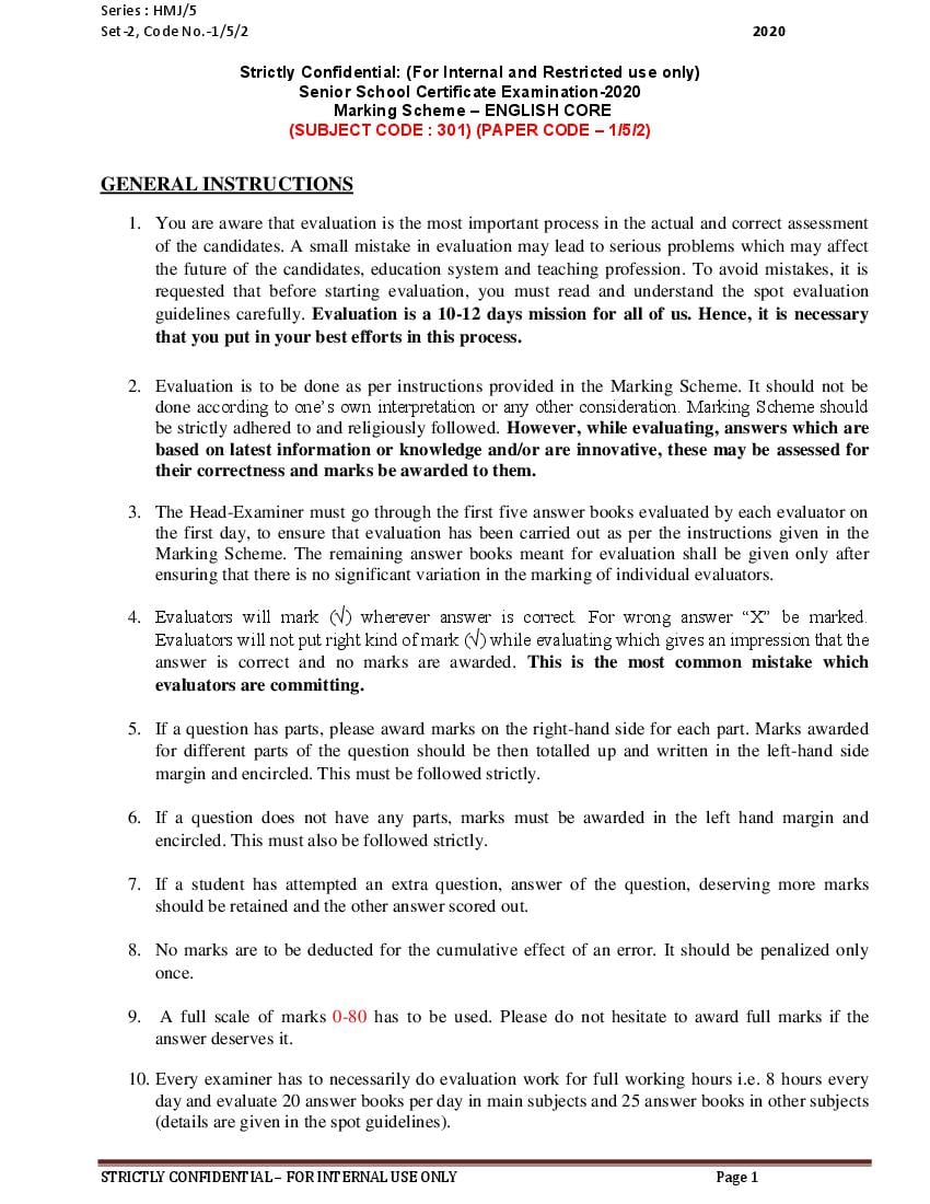 CBSE Class 12 English Core Question Paper 2020 Set 1-5-2 Solutions - Page 1