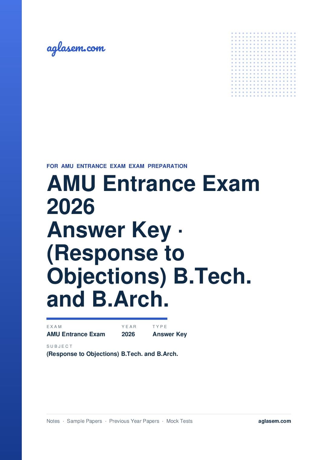 AMU Entrance Exam 2026 Answer Key (Response to Objections) B.Tech. and B.Arch. - Page 1 of 2