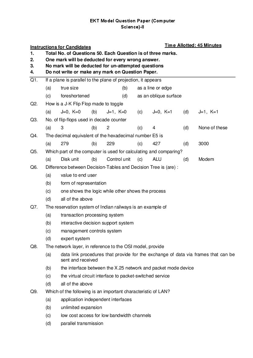 AFCAT EKT Sample Paper (Computer Science) Set 2 - Page 1