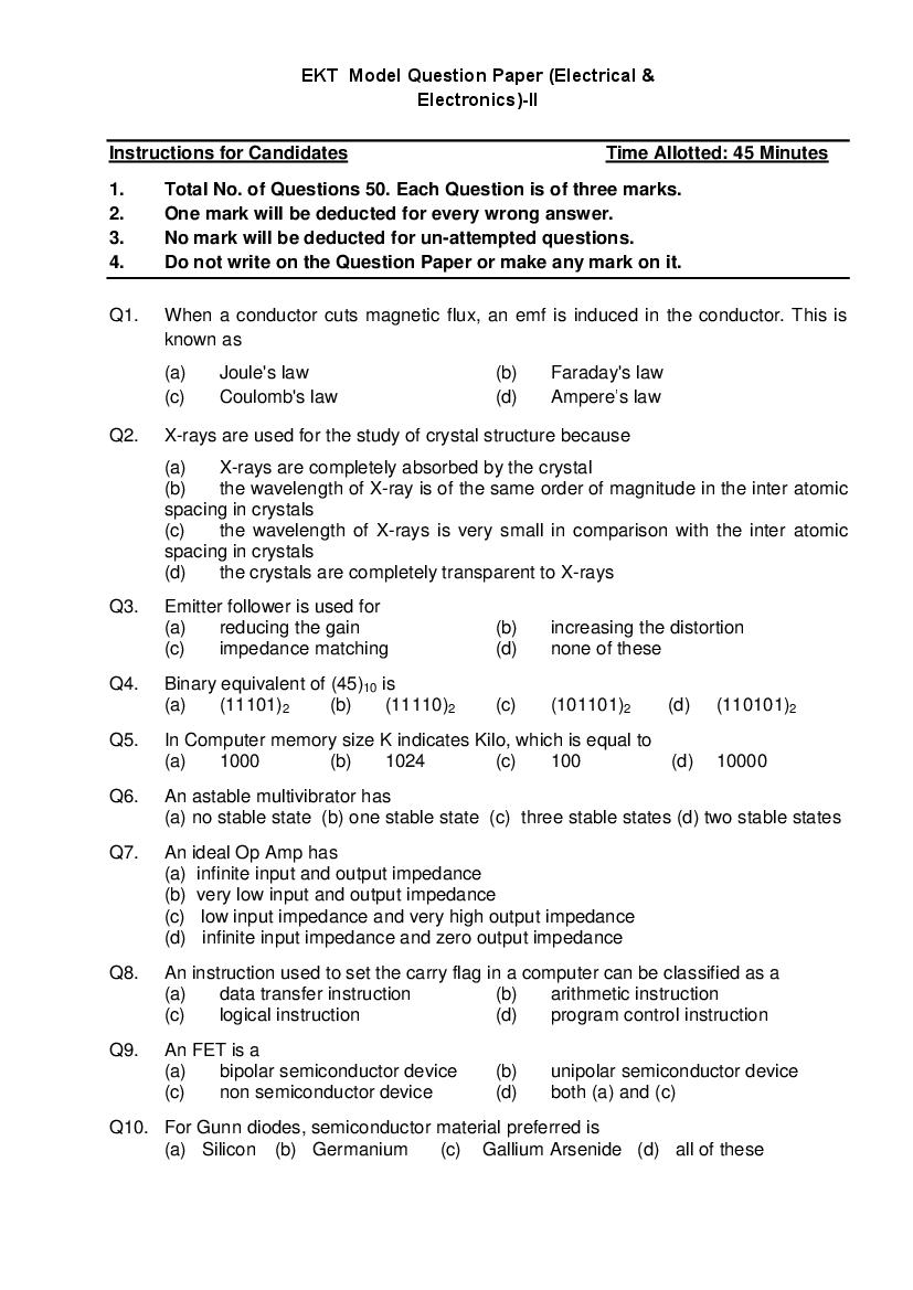AFCAT EKT Sample Paper (Electrical & Electronics) Set 2 - Page 1