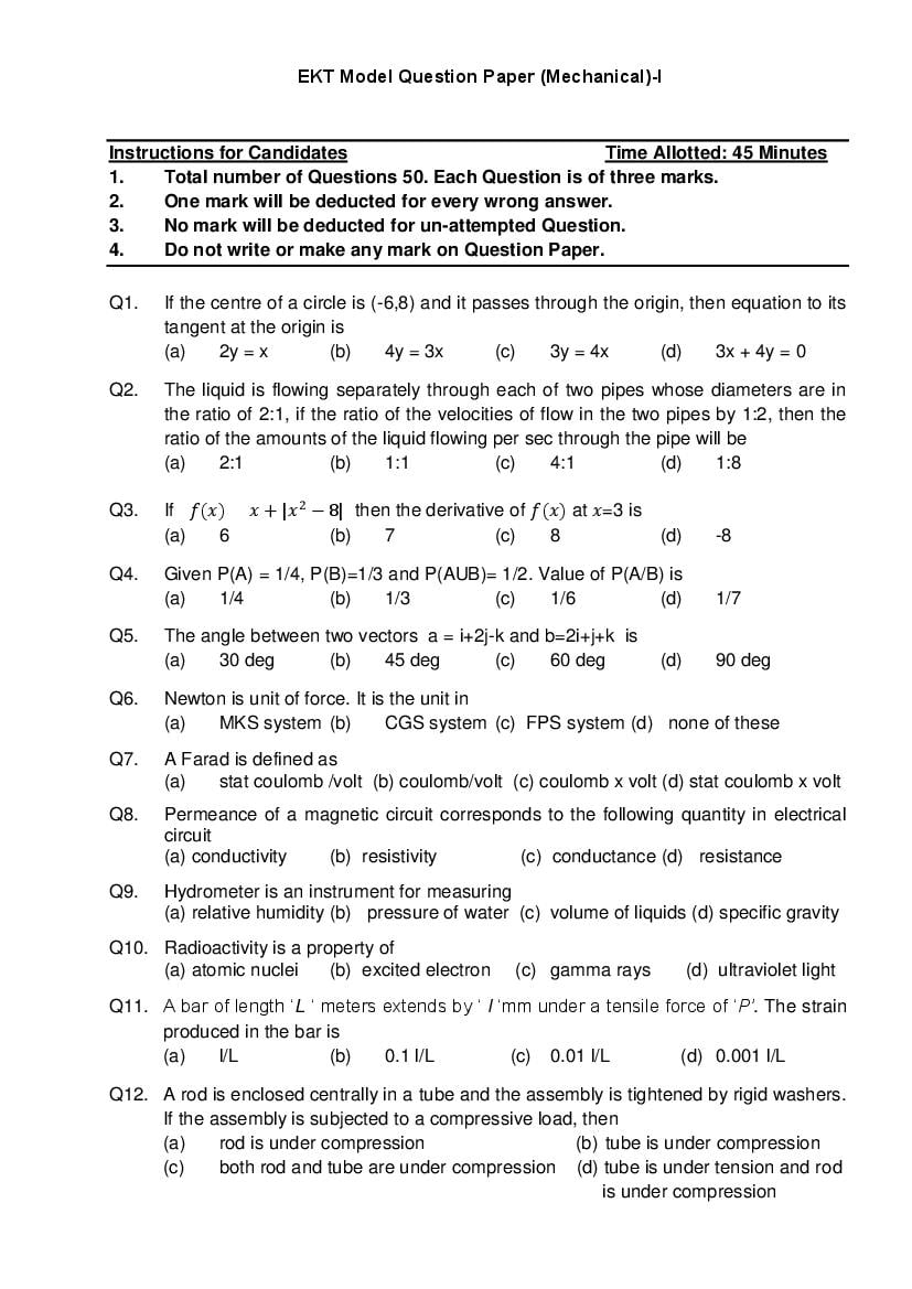 AFCAT EKT Sample Paper (Mechanical) Set 1 - Page 1