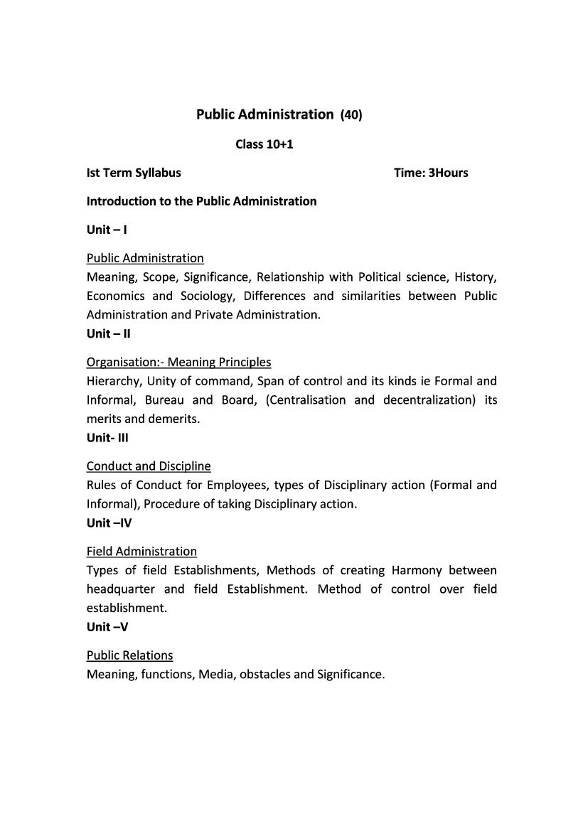 HP Board Class 11 Syllabus 2023 Public Administration - Page 1