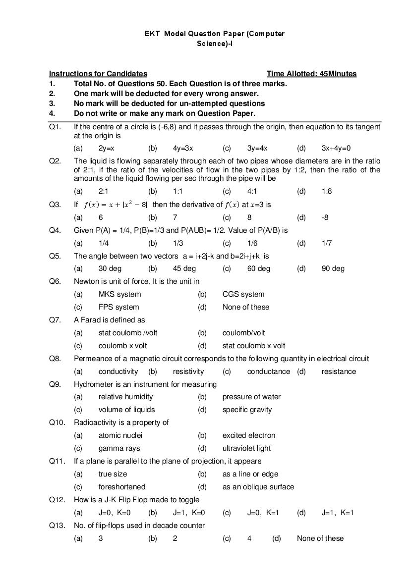 AFCAT EKT Sample Paper (Computer Science) Set 1 - Page 1