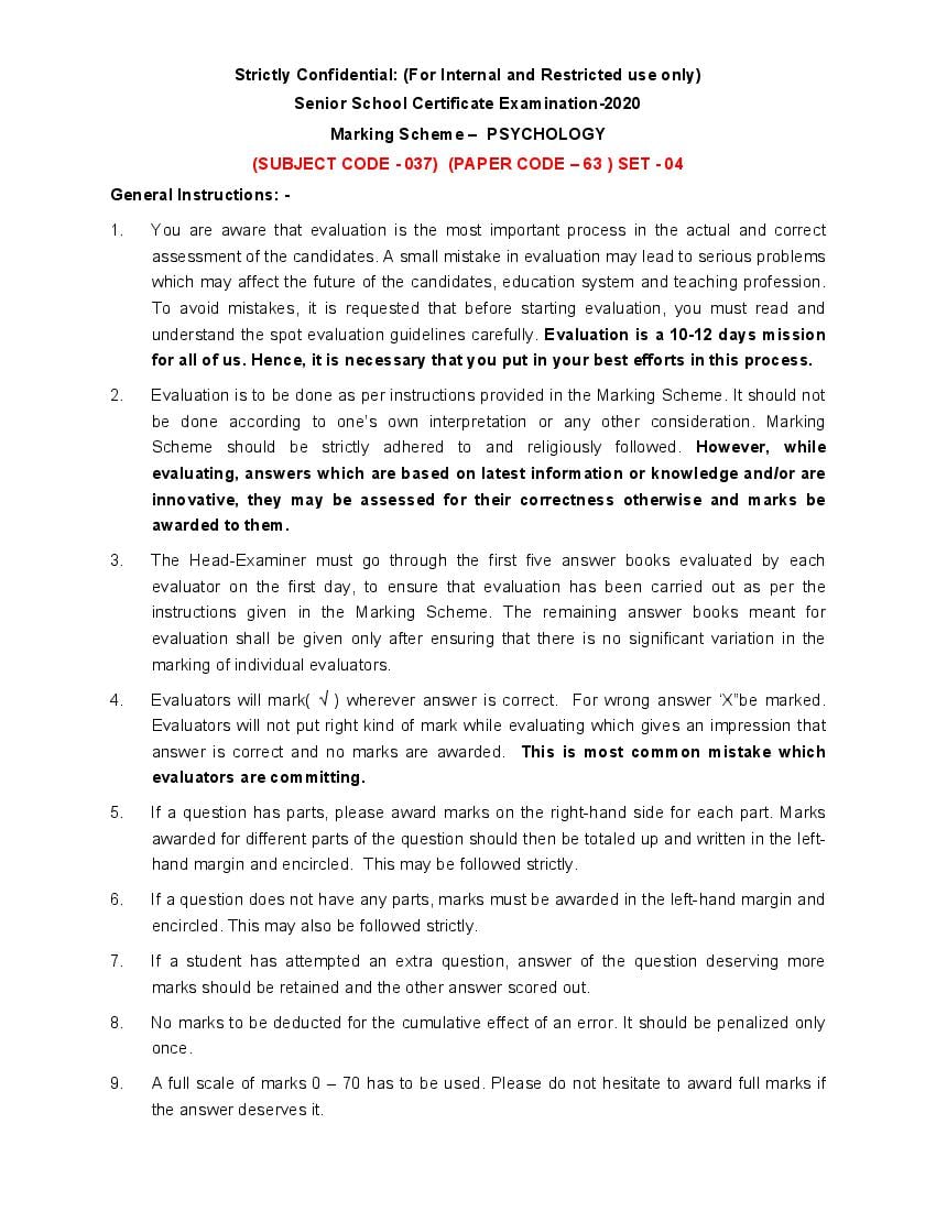 CBSE Class 12 Psychology Question Paper 2020 Solutions - Page 1