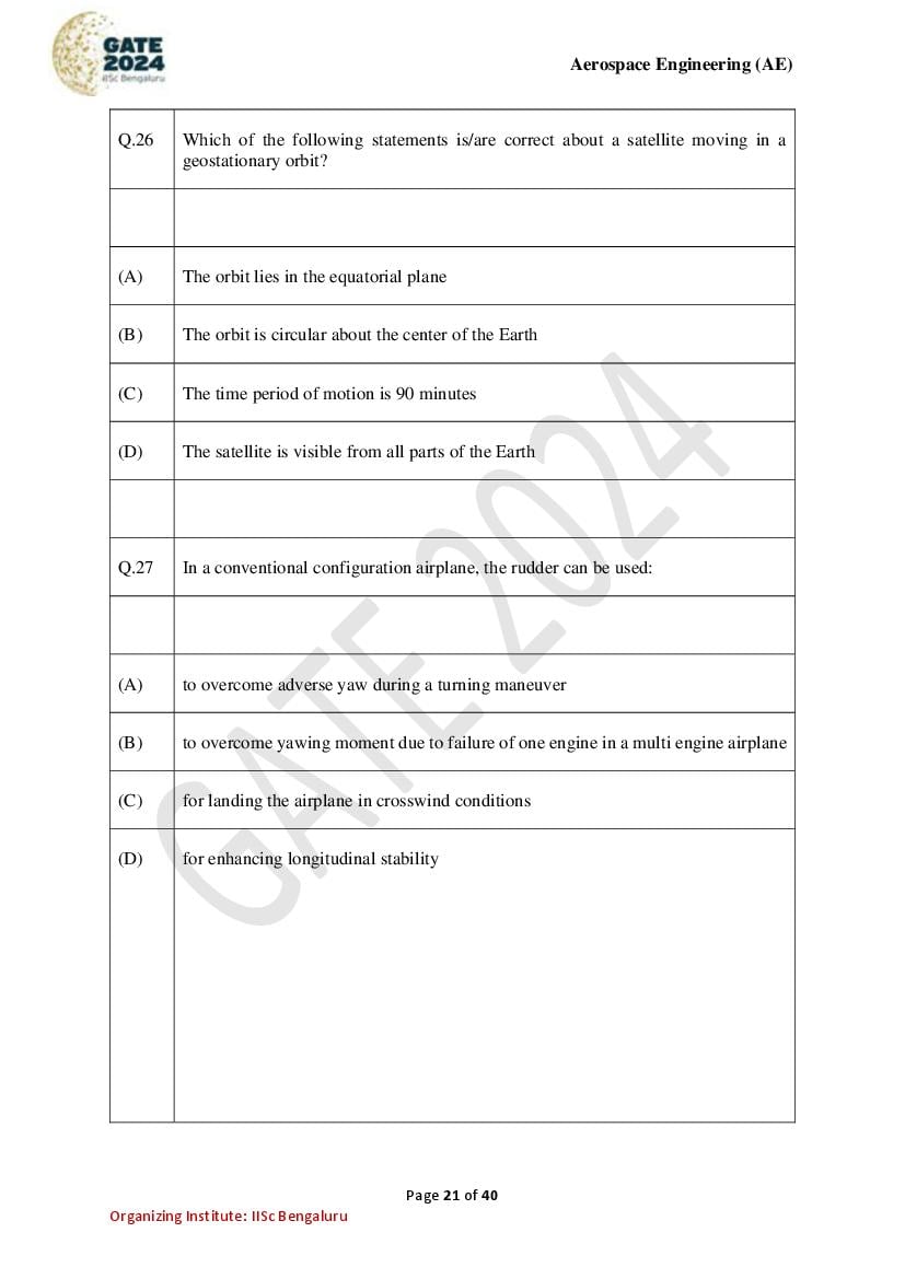 GATE 2024 Question Papers PDF with Answer Keys (38 Papers)