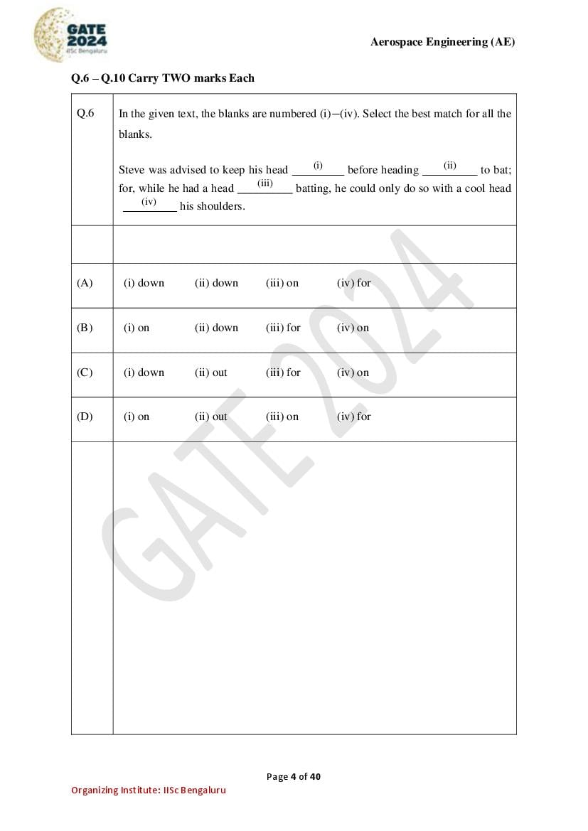 GATE 2024 Question Papers PDF with Answer Keys (38 Papers)