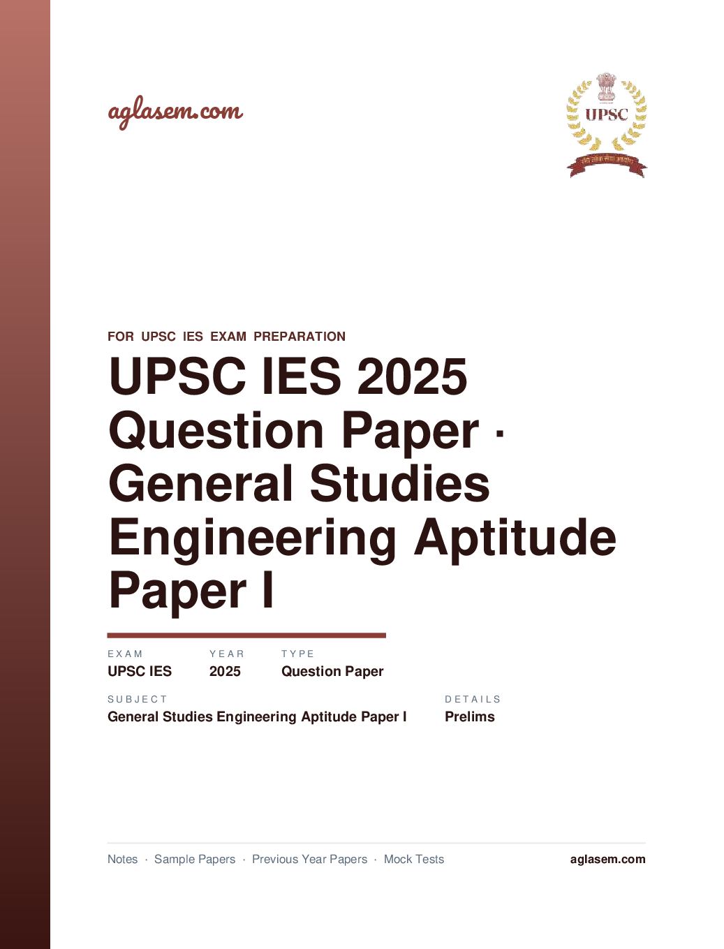 UPSC IES 2025 (Prelims) Question Paper for General Studies and Engineering Aptitude Paper I - Page 1 of 25