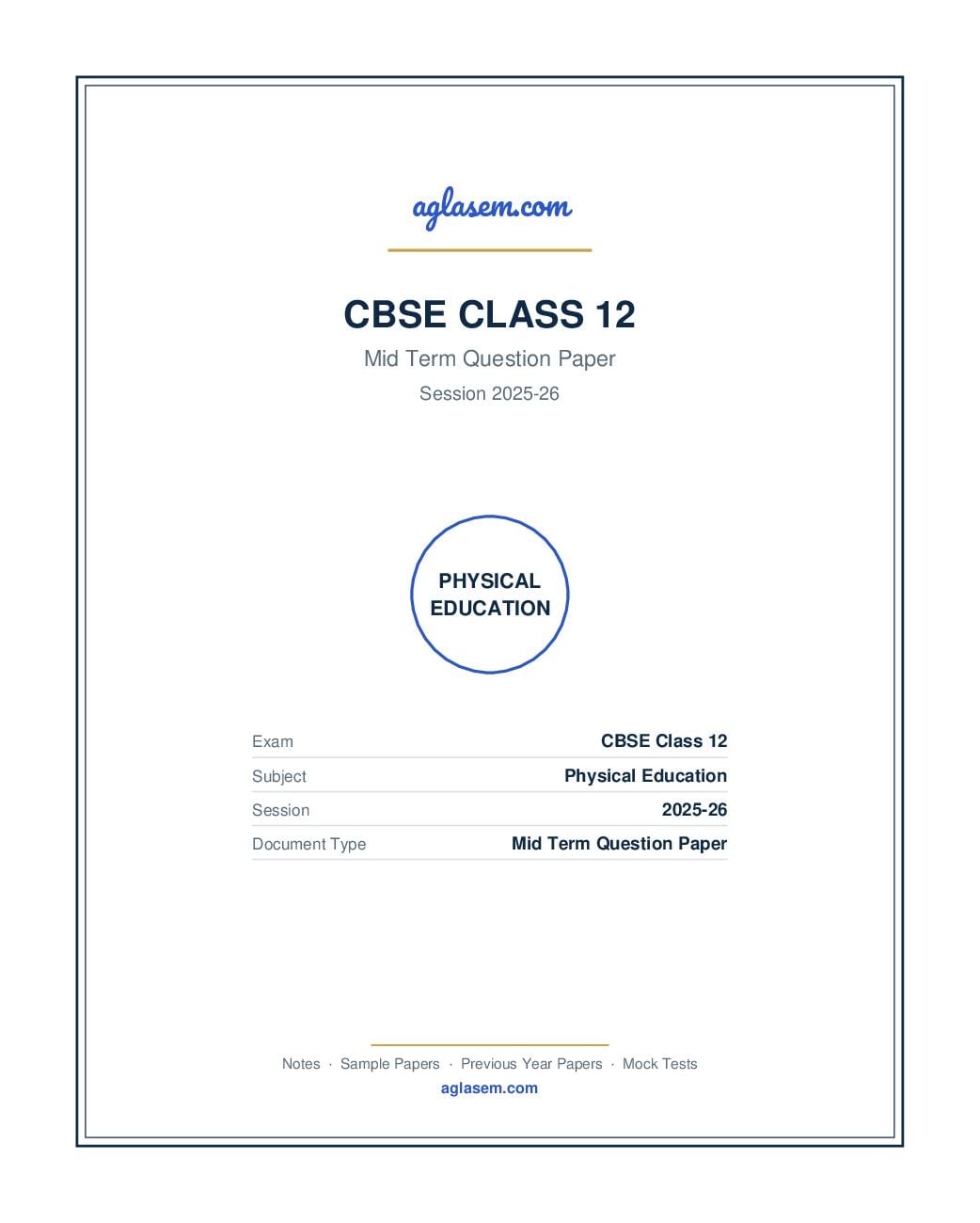 Class 12 Mid Term Question Paper 2025-26 Physical Education - Page 1 of 5