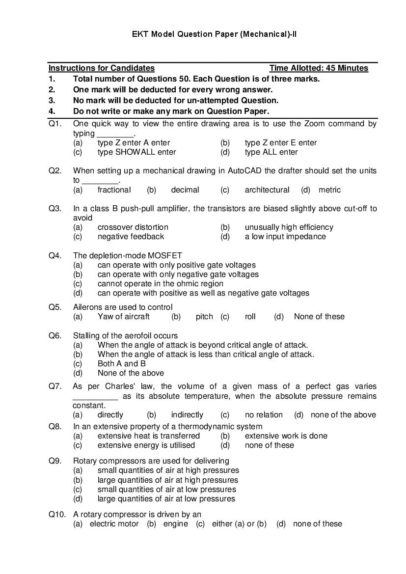 AFCAT EKT Sample Paper (Mechanical) Set 2 - Page 1