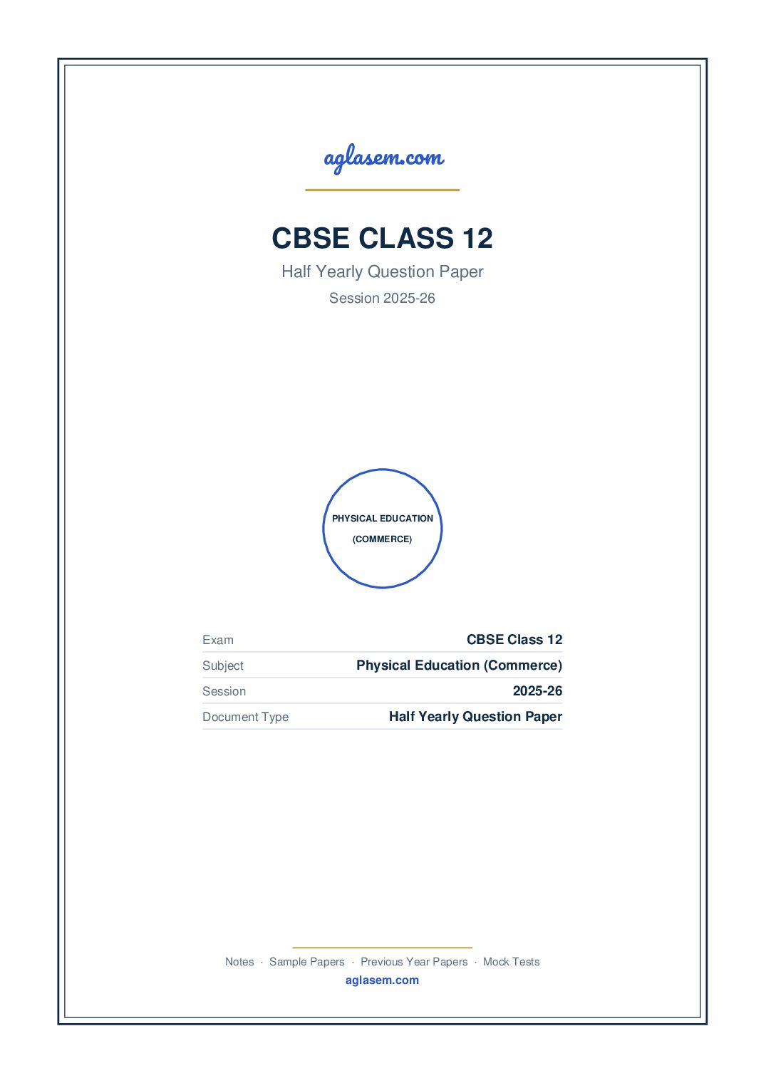 Class 12 Half Yearly Question Paper 2025-26 Physical Education (Commerce) - Page 1 of 5