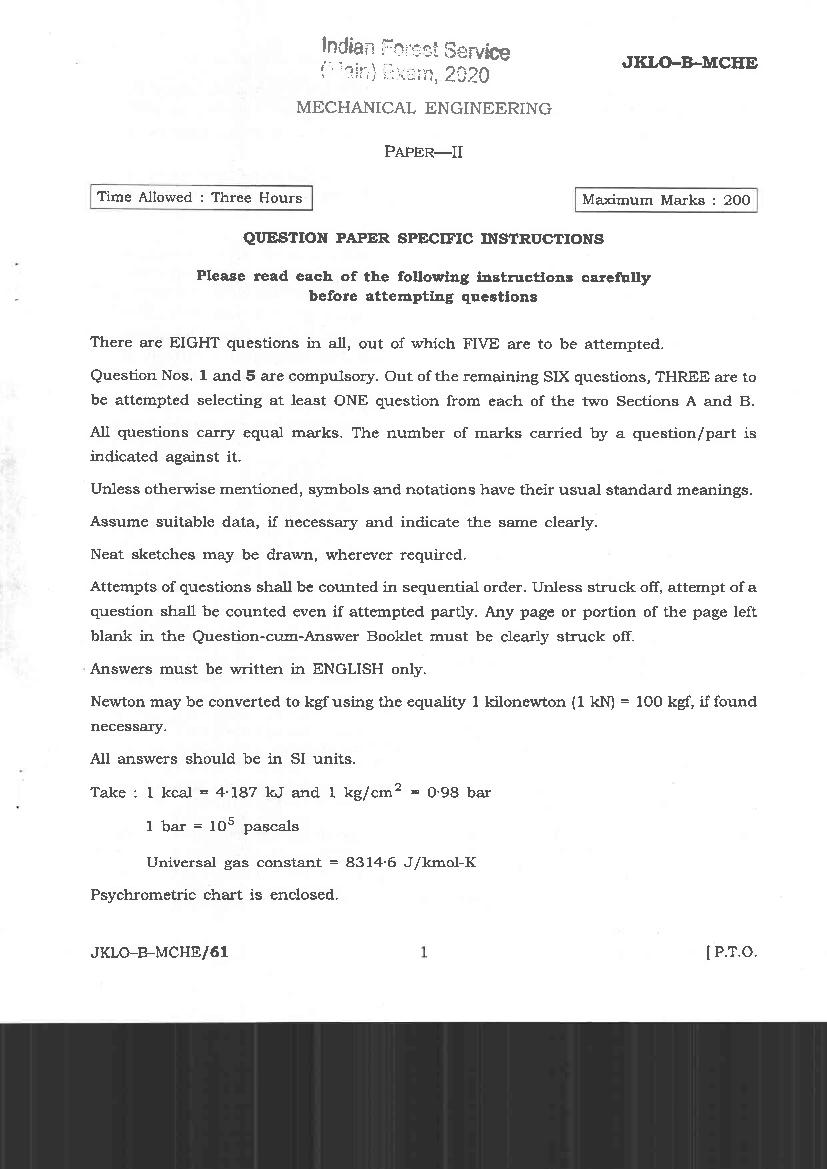 UPSC IFS 2020 Question Paper for Mechanical Engineering Paper II - Page 1