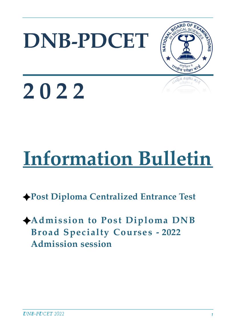 DNB PDCET 2022 Information Brochure - Page 1