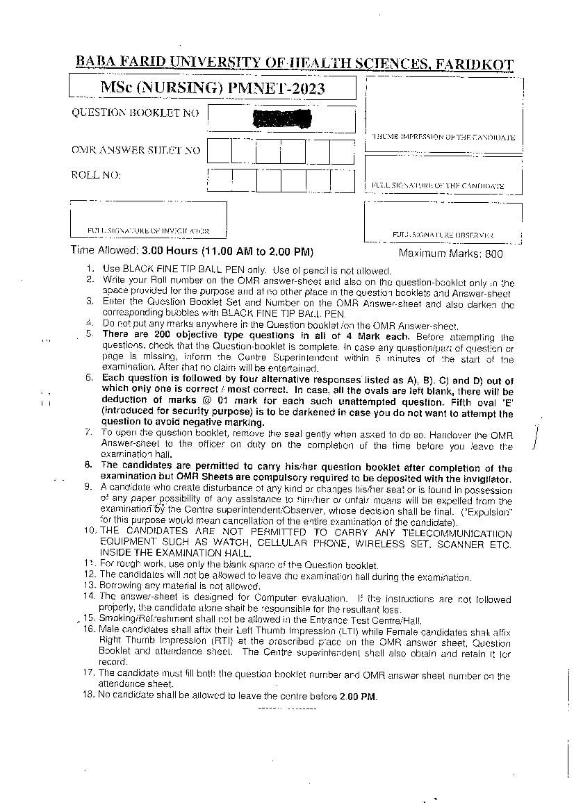 PMNET 2023 Question Paper with Answer Key - Page 1
