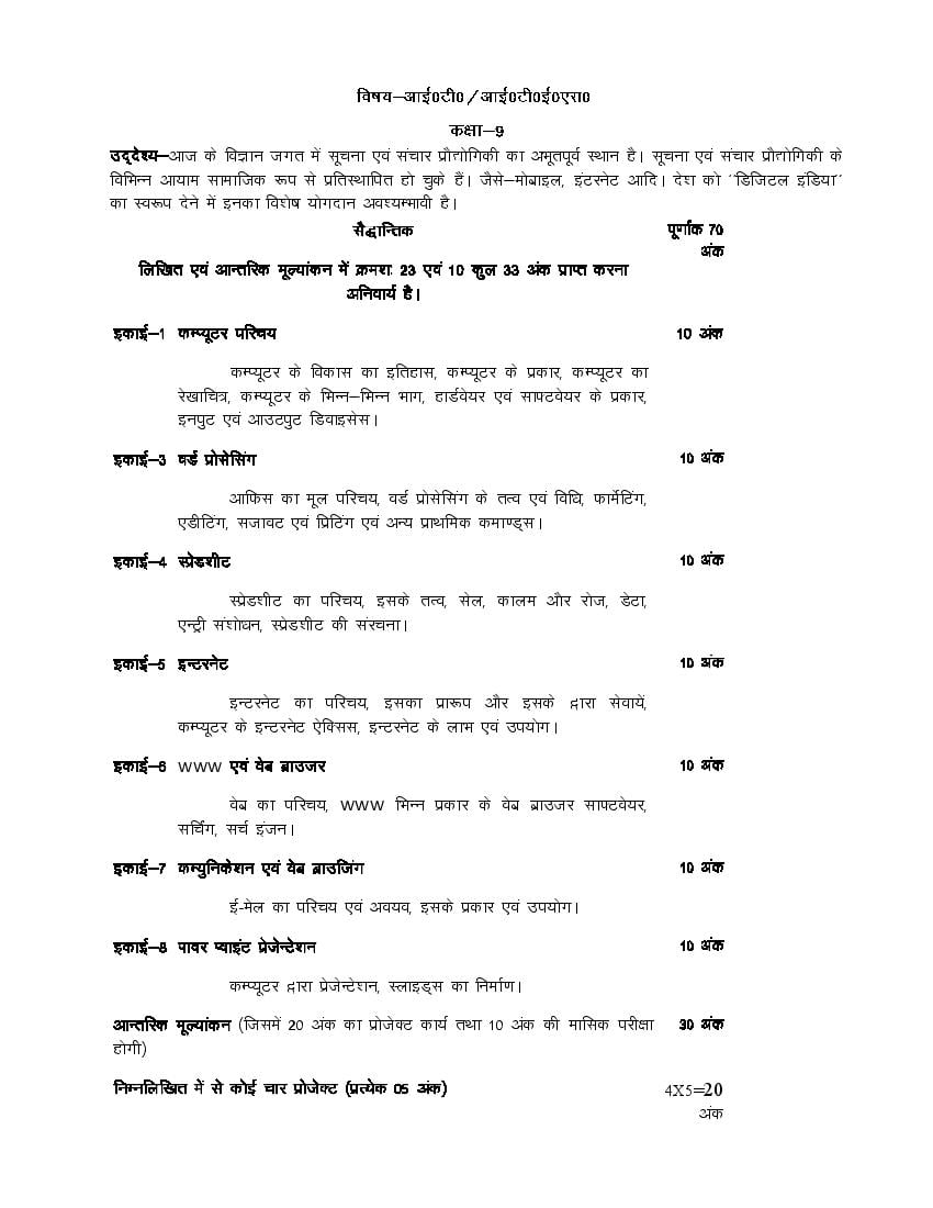 UP Board Class 9 Syllabus 2023 IT ITES - Page 1