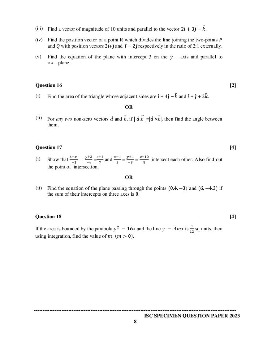 ISC Class 12 Maths Specimen Paper 2024 - All Book Solutions