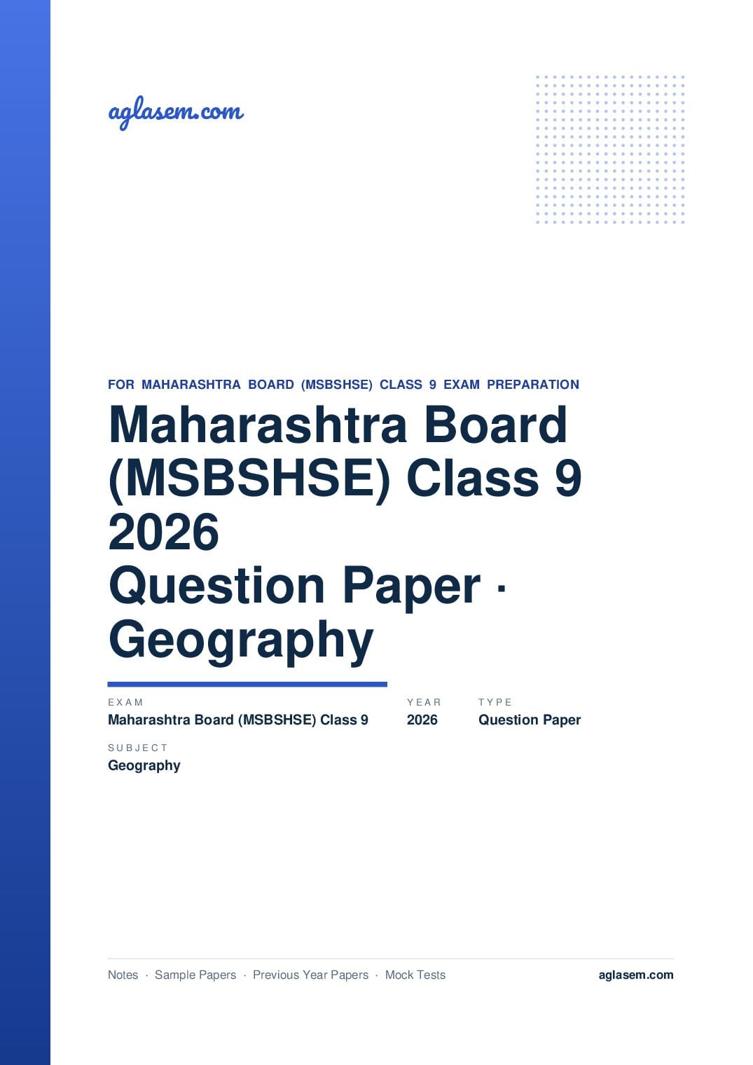 MH 9th Question Paper 2026 Geography - Page 1 of 4