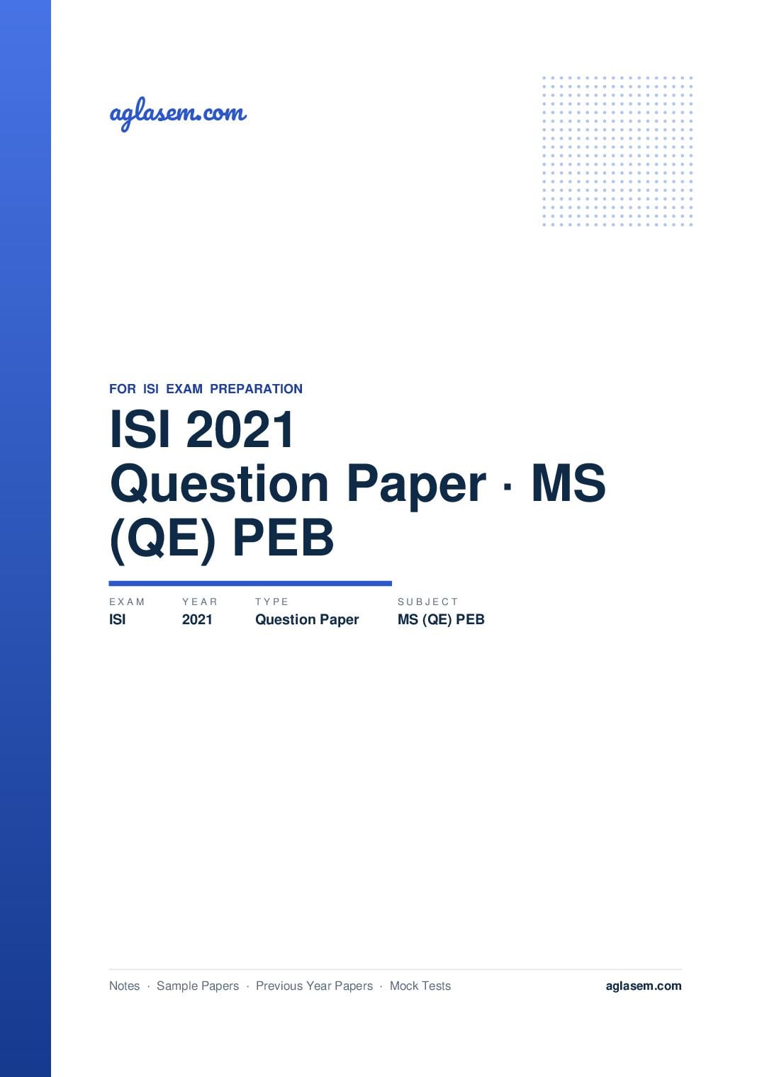 ISI Admission Test 2021 Question Paper MS (QE) PEB - Page 1 of 9