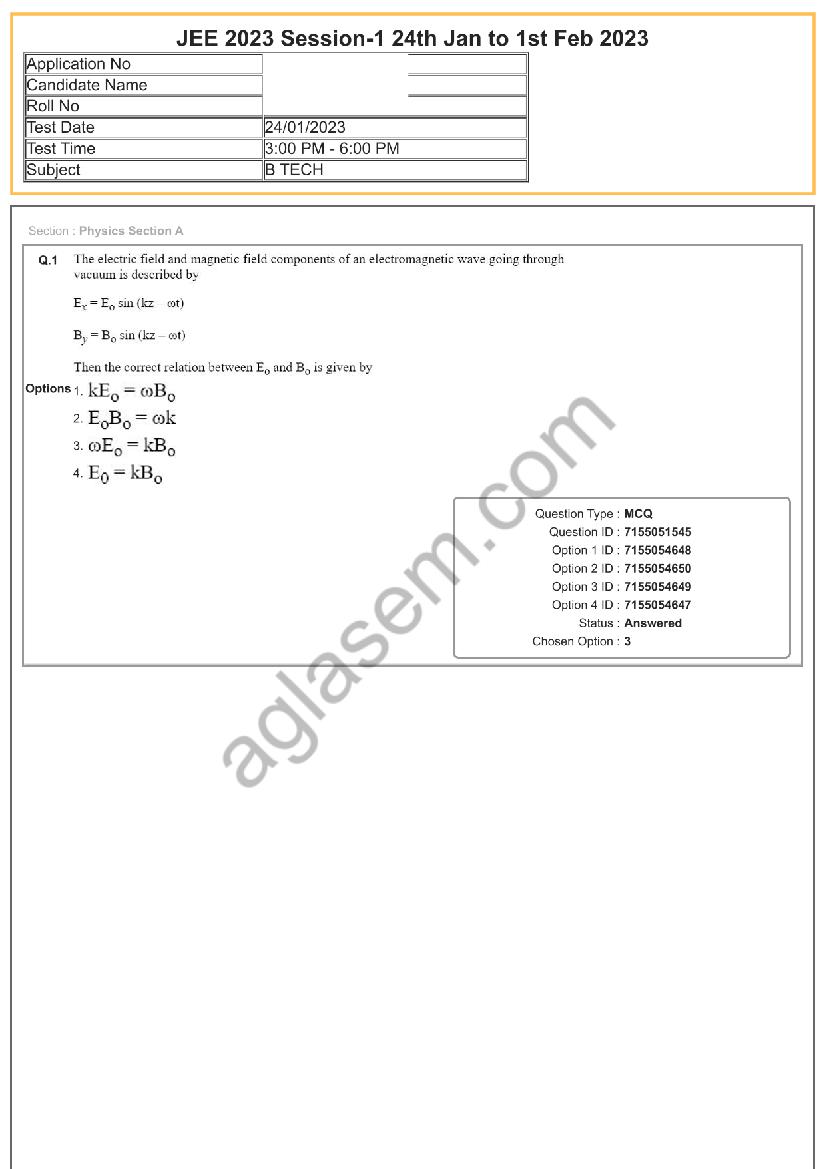 JEE Main 2023 Question Paper - 24 Jan Shift 2 - Page 1