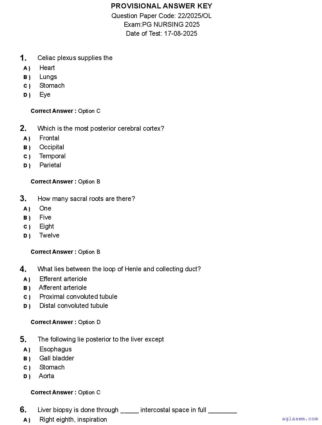 Kerala PG Nursing 2025 Question Paper with Answer Key - Page 1 of 34