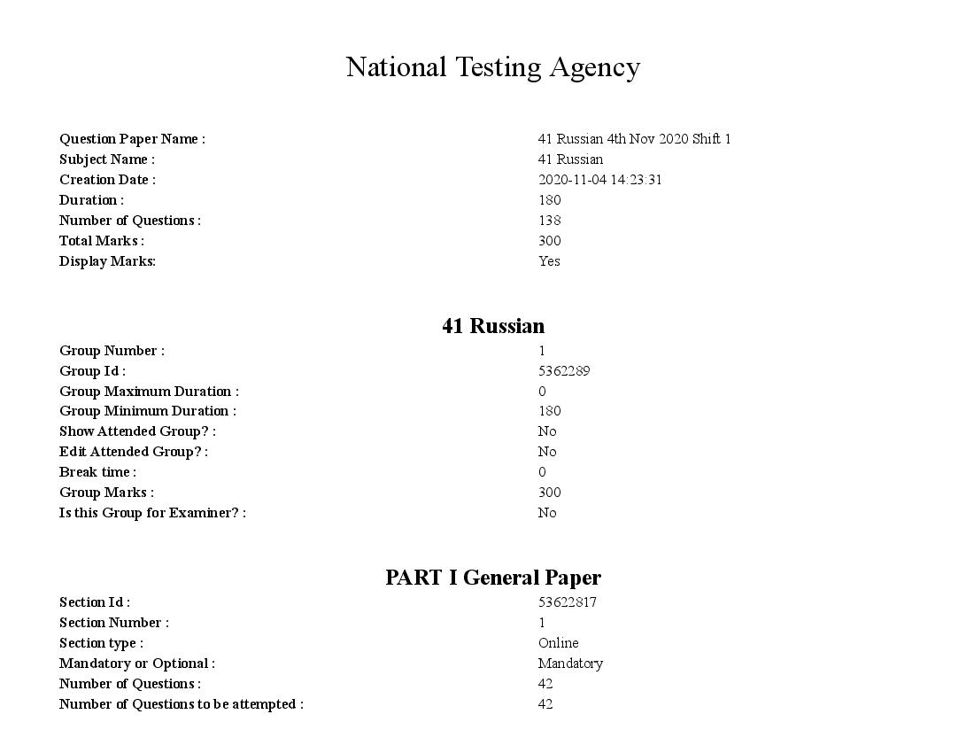UGC NET 2020 Question Paper for 41 Russian - Page 1