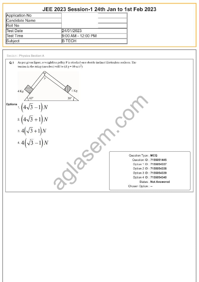 JEE Main 2023 Question Paper - 24 Jan Shift 1 - Page 1