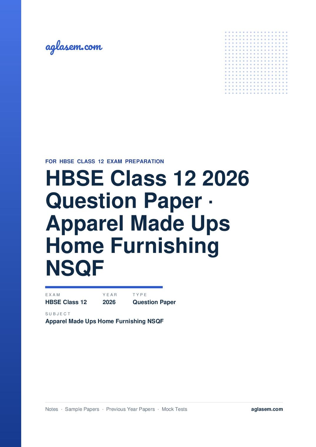HBSE Class 12 Question Paper 2026 Apparel Made Ups and Home Furnishing NSQF - Page 1 of 9
