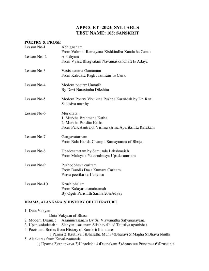 AP PGCET 2023 Syllabus Sanskrit - Page 1
