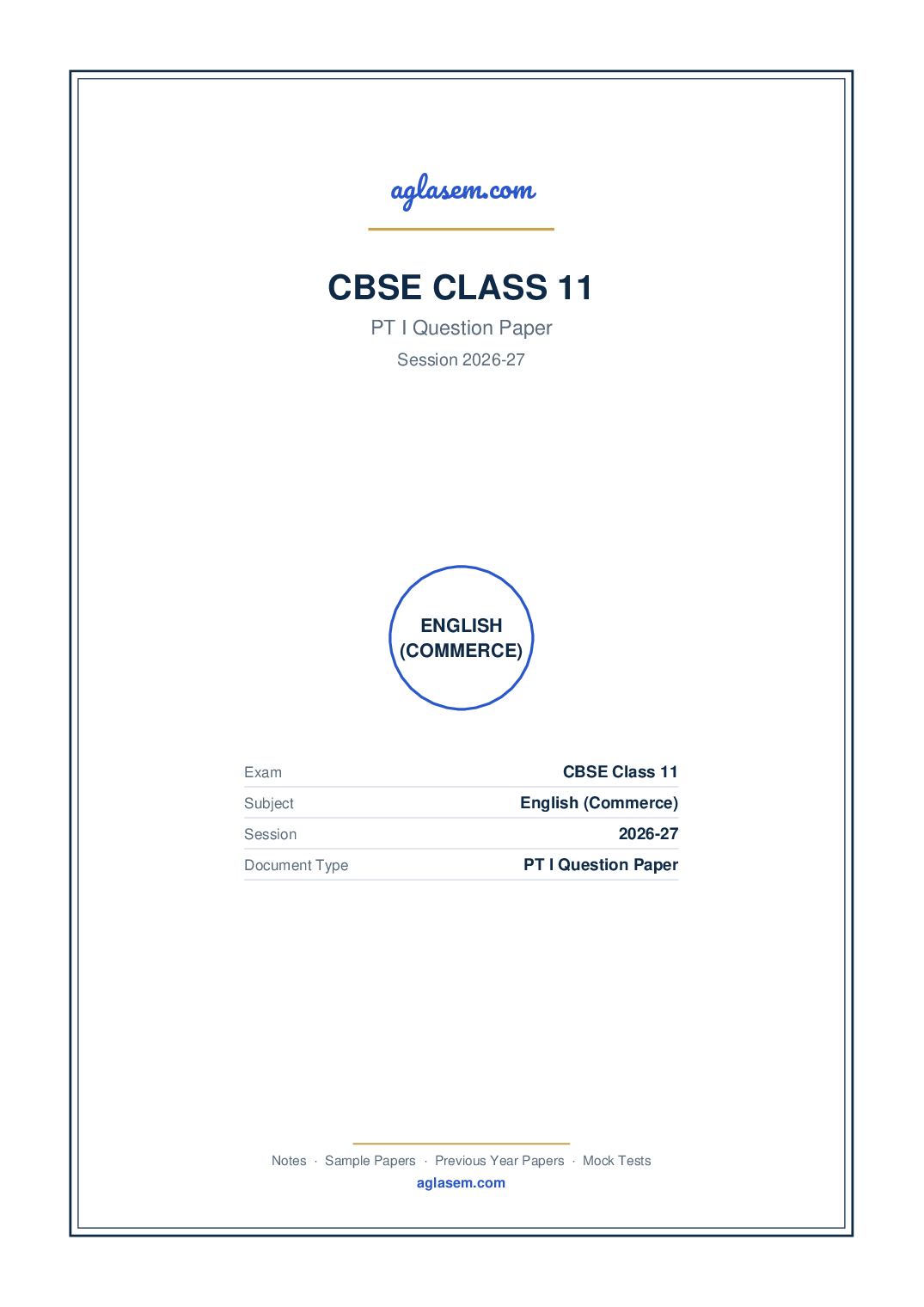 Class 11 PT I Question Paper 2026-27 English (Commerce) - Page 1 of 3