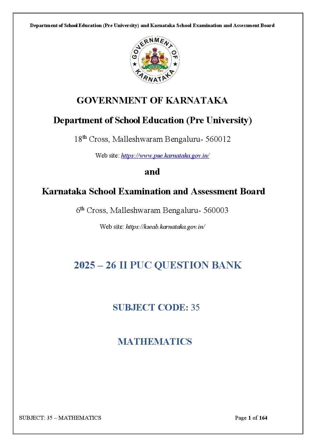 Karnataka 2nd PUC Question Bank 2026 Mathematics - Page 1 of 164