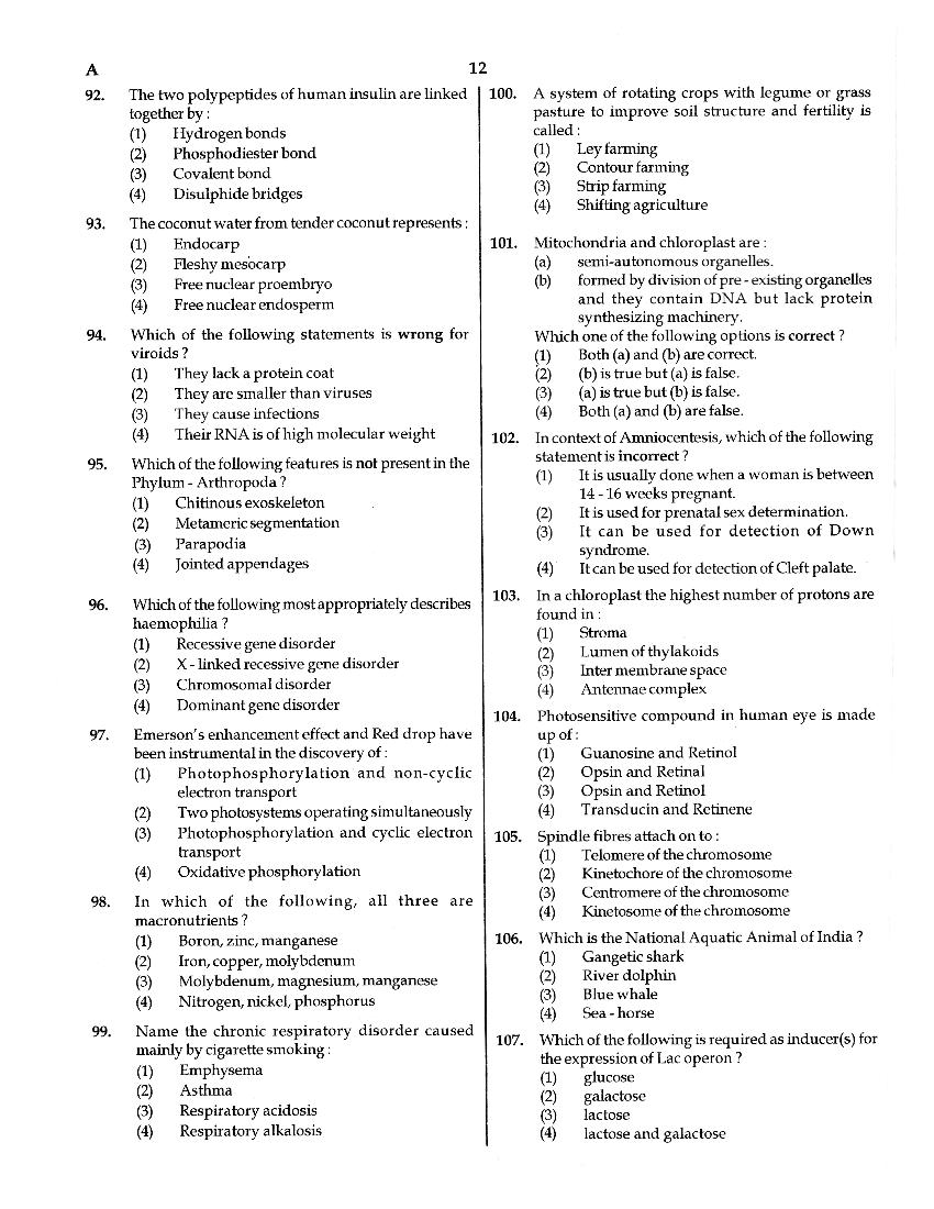 NEET Question Papers 2016 With Answers AglaSem Admission