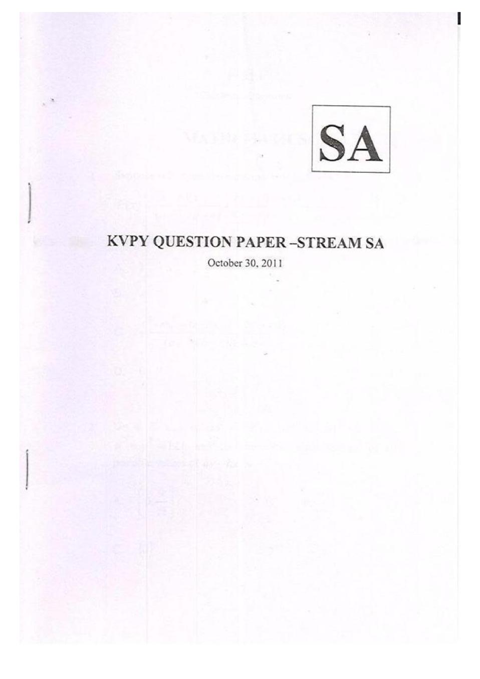 KVPY 2011 Question Paper with Answer Key for SA Stream - Page 1
