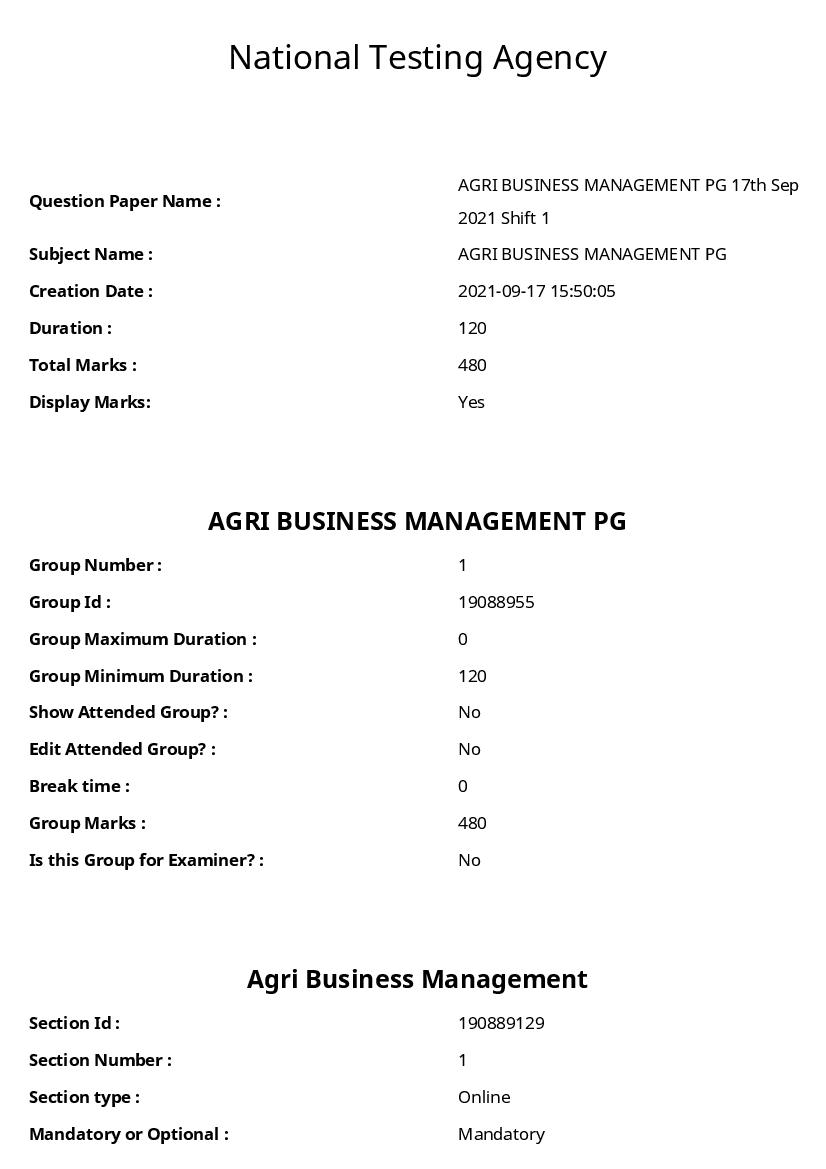 ICAR AIEEA PG 2021 Question Paper Agri Business Management - Page 1